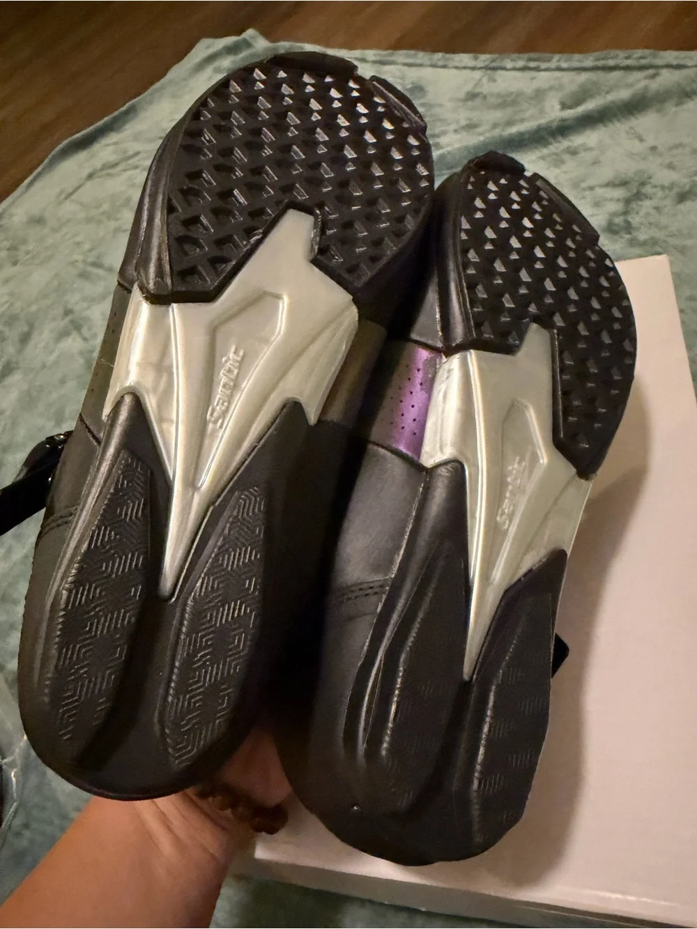 Kids Black Athletic Shoes with Iridescent Straps